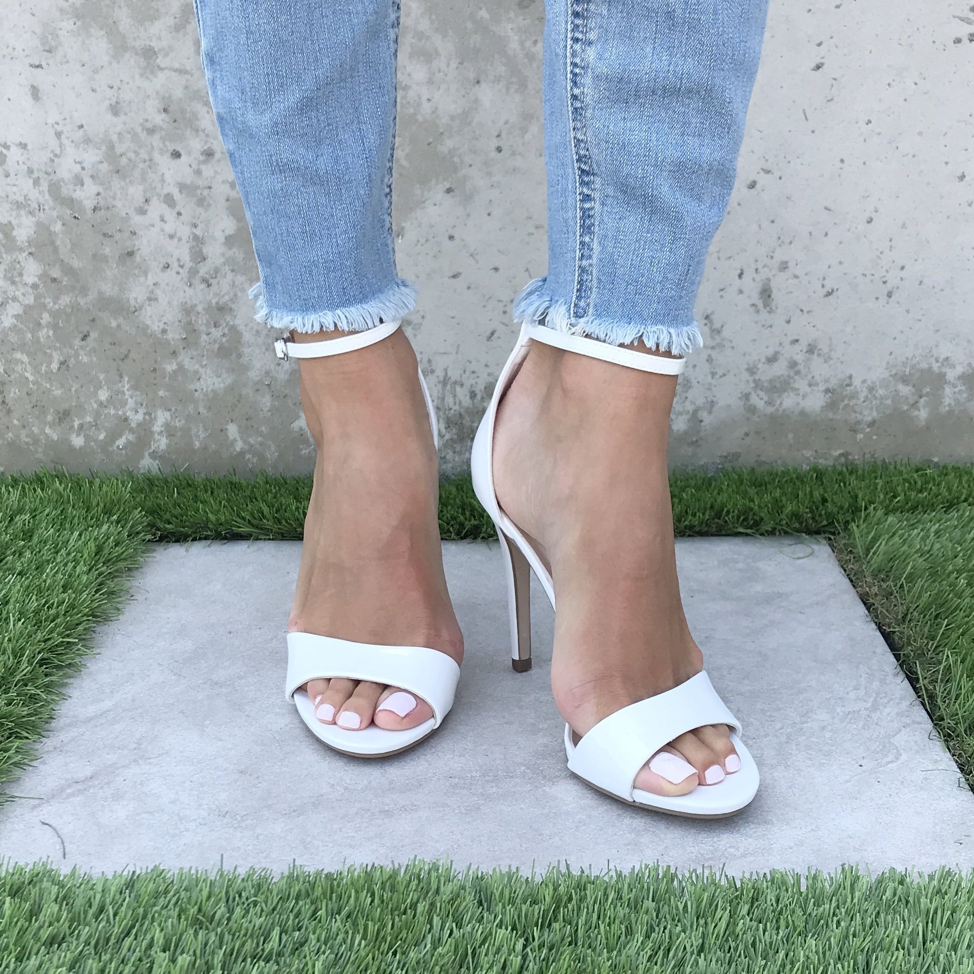 Loveliness White Ankle Strap Heels