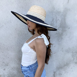 Lunar Eclipse Black & Beige Straw Floppy Hat - Dainty Hooligan