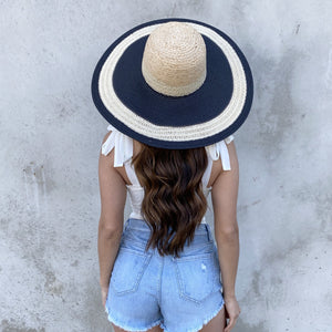 Lunar Eclipse Black & Beige Straw Floppy Hat - Dainty Hooligan