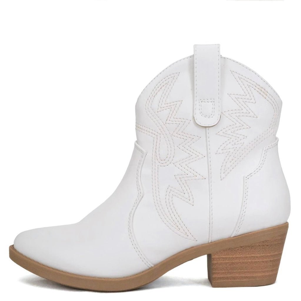 White Western Cowgirl Ankle Stitched Booties