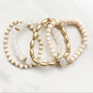 Warm Wishes Bead Bangle Bracelet Set in Gold & Cream - Dainty Hooligan