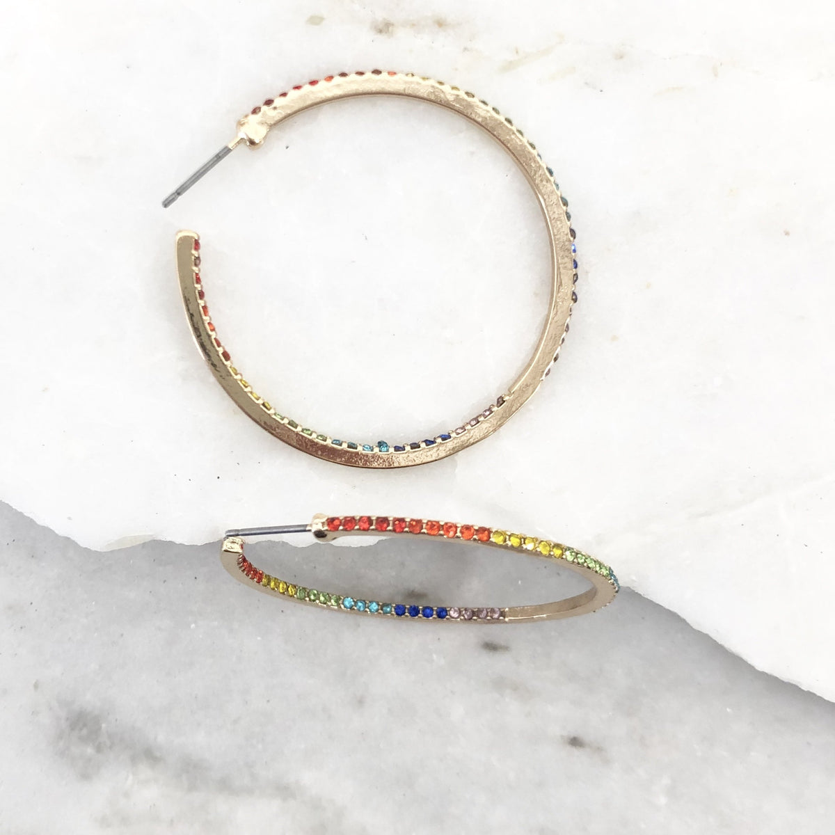 Rainbow Crystal Hoop Earrings - Dainty Hooligan