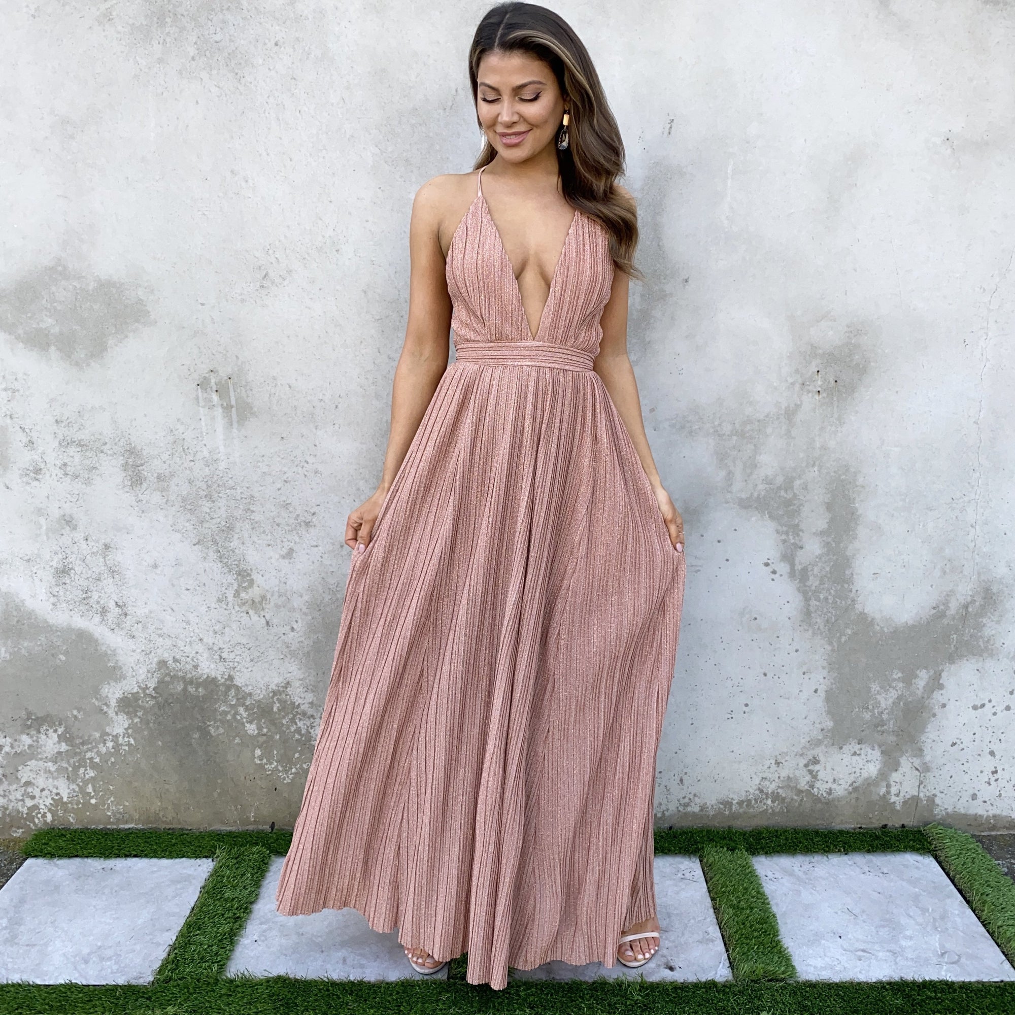 rose gold party dress long Charlotte Rose Gold Sequin Maxi Dress with Cape Detail Frock and Frill