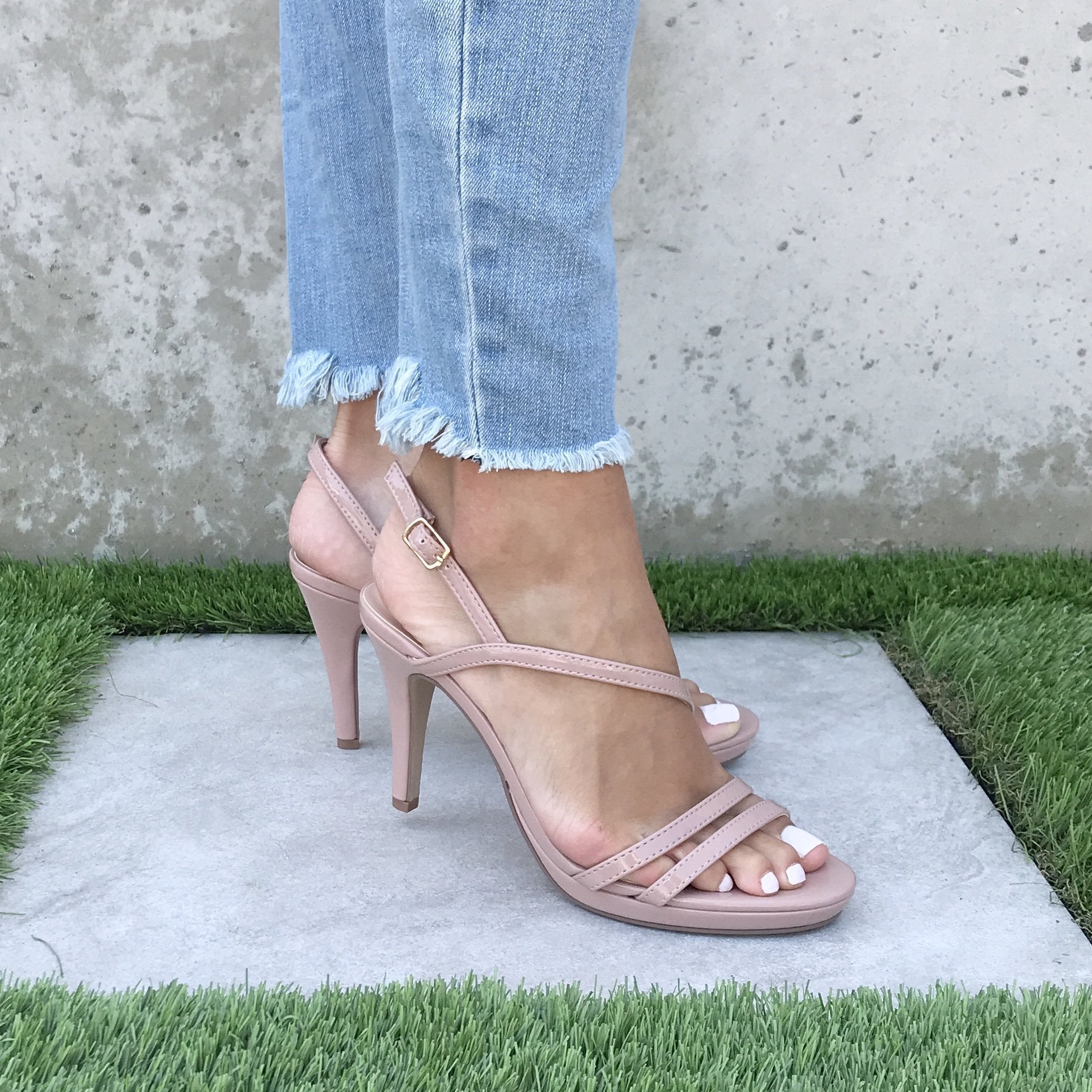 Upgrade Open Toe Patent Leather Heels In Mauve Pink - Dainty Hooligan