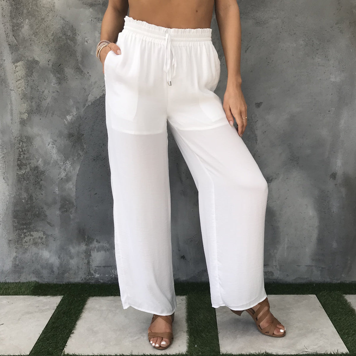 Newport Wide Leg Pants in White - Dainty Hooligan