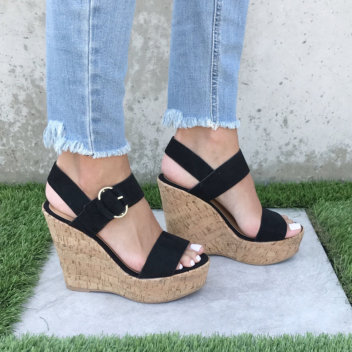 Sands Of Time Platform Wedges in Black - Dainty Hooligan