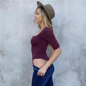Hannah Double Lined Jersey Bodysuit in Wine - Dainty Hooligan
