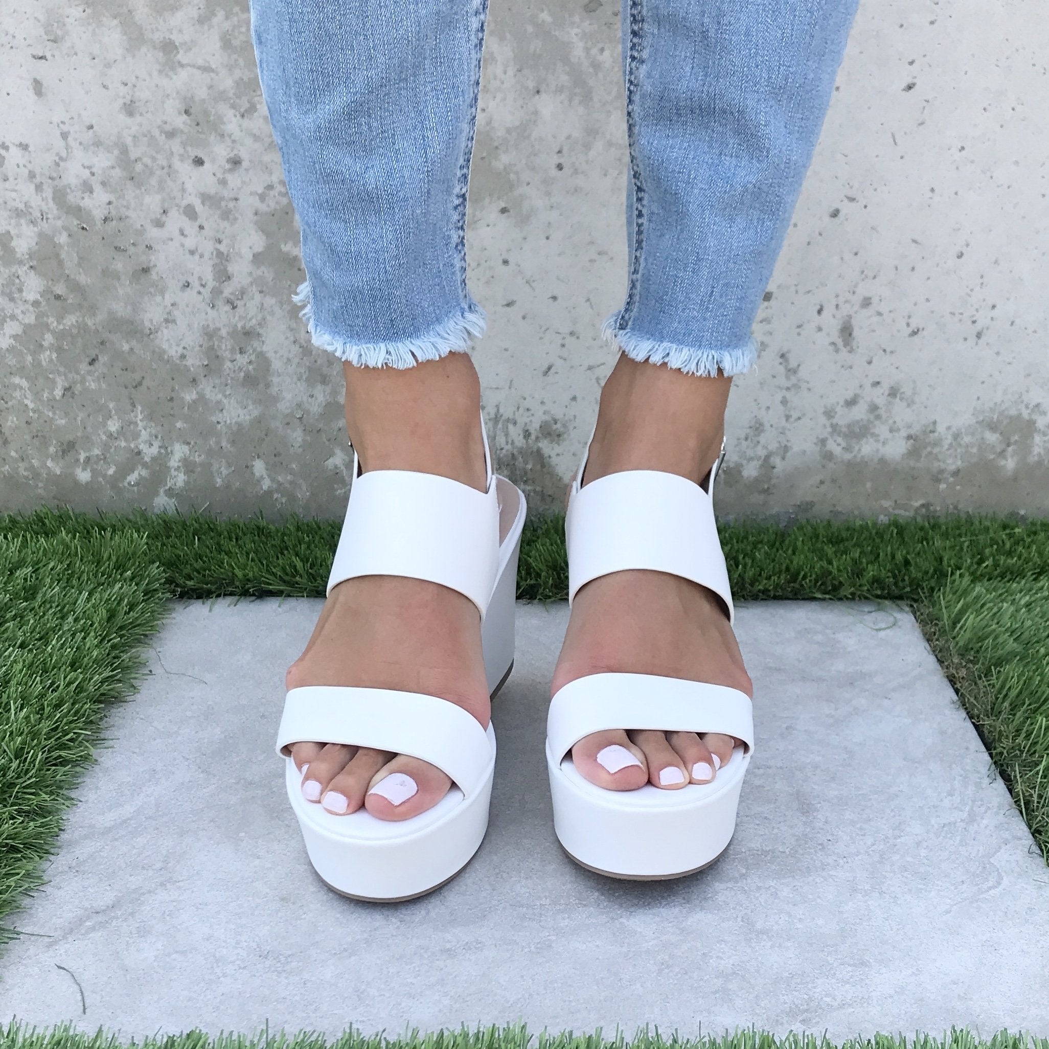 My Girl Platform Open Toe Wedges In White - Dainty Hooligan