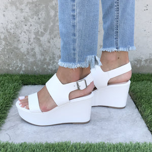 My Girl Platform Open Toe Wedges In White - Dainty Hooligan