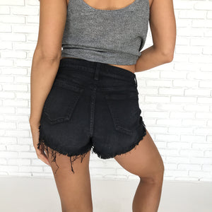 Rola Distress High Rise Denim Frey Shorts in Black - Dainty Hooligan