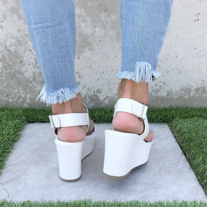 My Girl Platform Open Toe Wedges In White - Dainty Hooligan