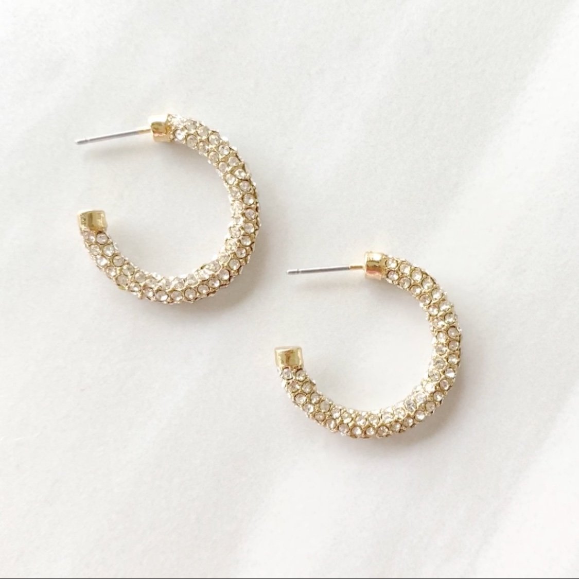 Crystal Embellished Mini Hoop Earrings - Dainty Hooligan
