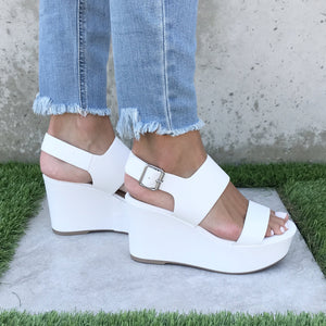 My Girl Platform Open Toe Wedges In White - Dainty Hooligan