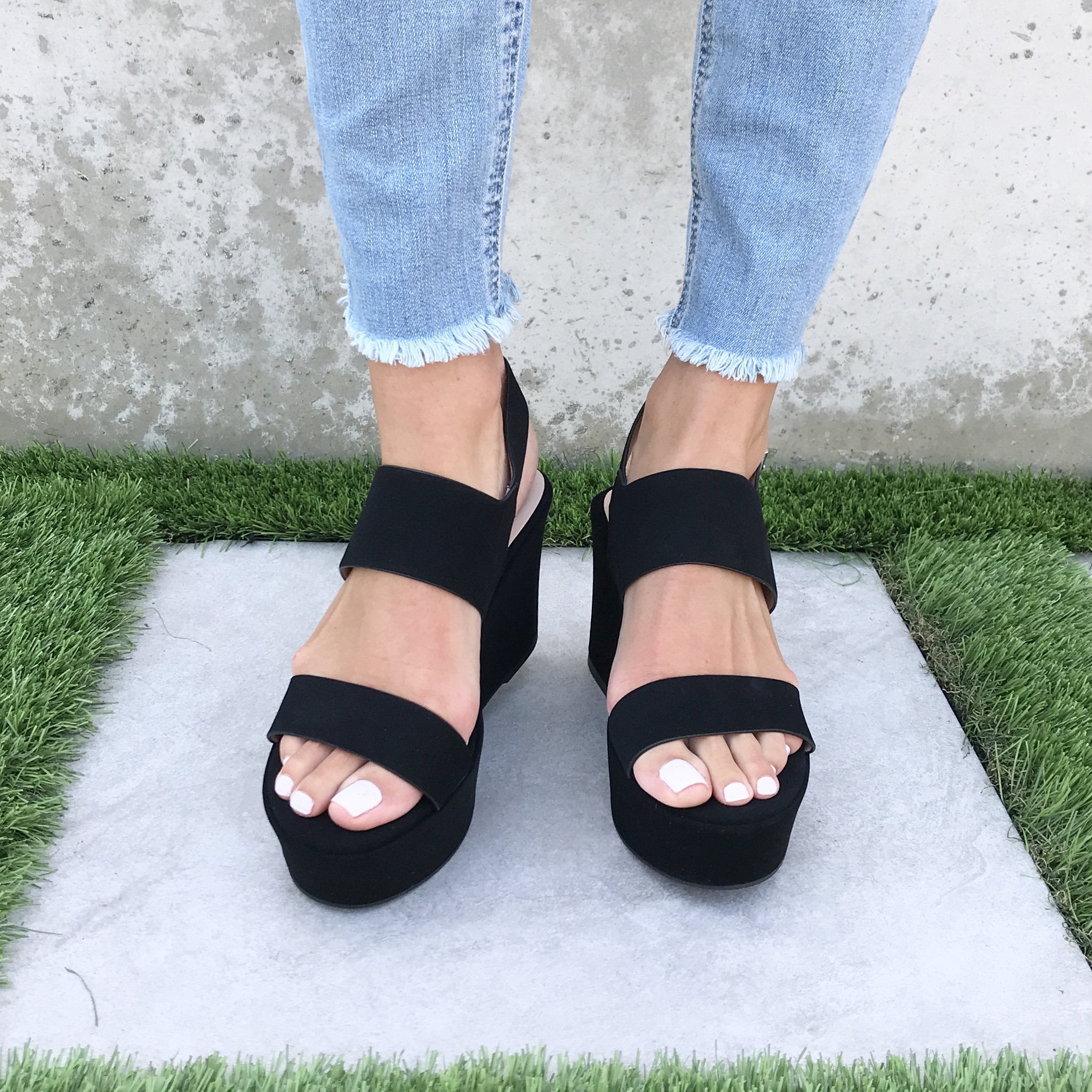 My Girl Platform Open Toe Wedges In Black - Dainty Hooligan