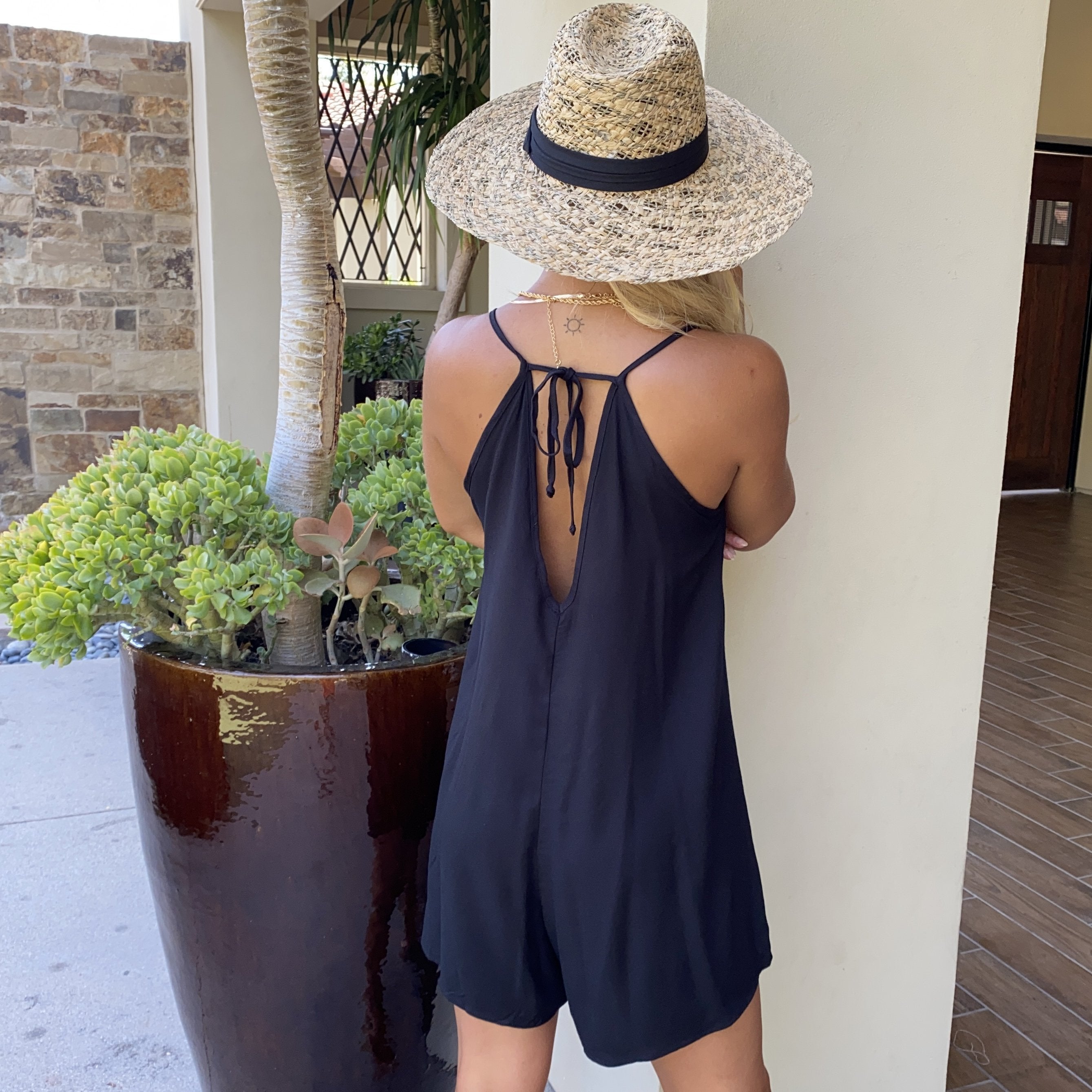 Boyfriend Button Down Romper in Black - Dainty Hooligan