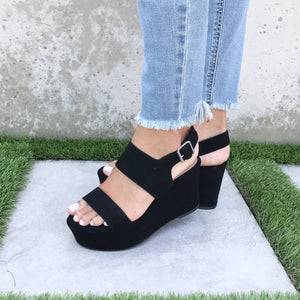 My Girl Platform Open Toe Wedges In Black - Dainty Hooligan