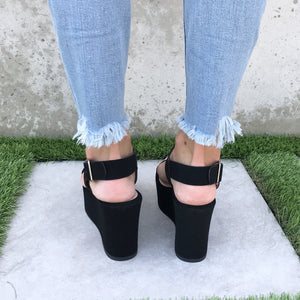 My Girl Platform Open Toe Wedges In Black - Dainty Hooligan