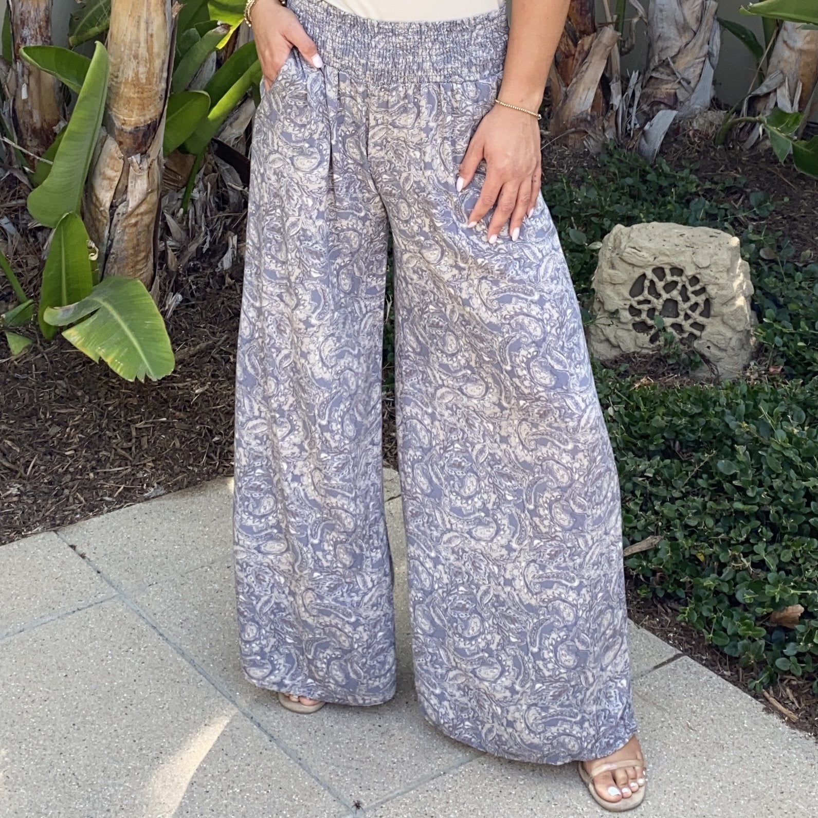 Split Up Print Wide Leg Palazzo Pants - Dainty Hooligan