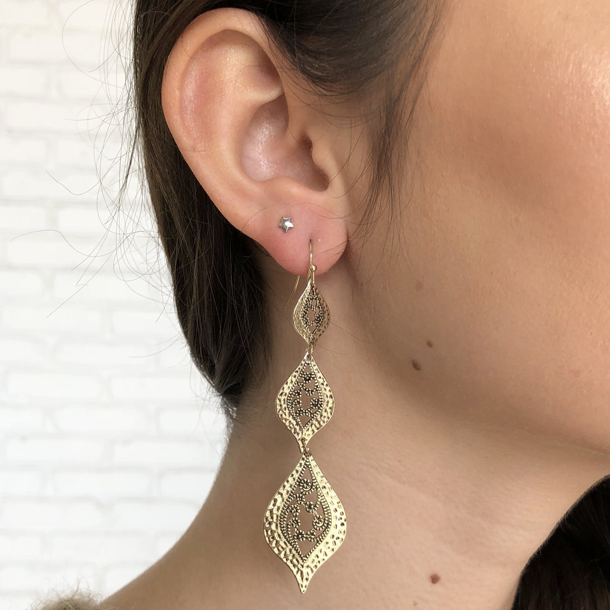 Triple Down Design Earrings in Gold - Dainty Hooligan