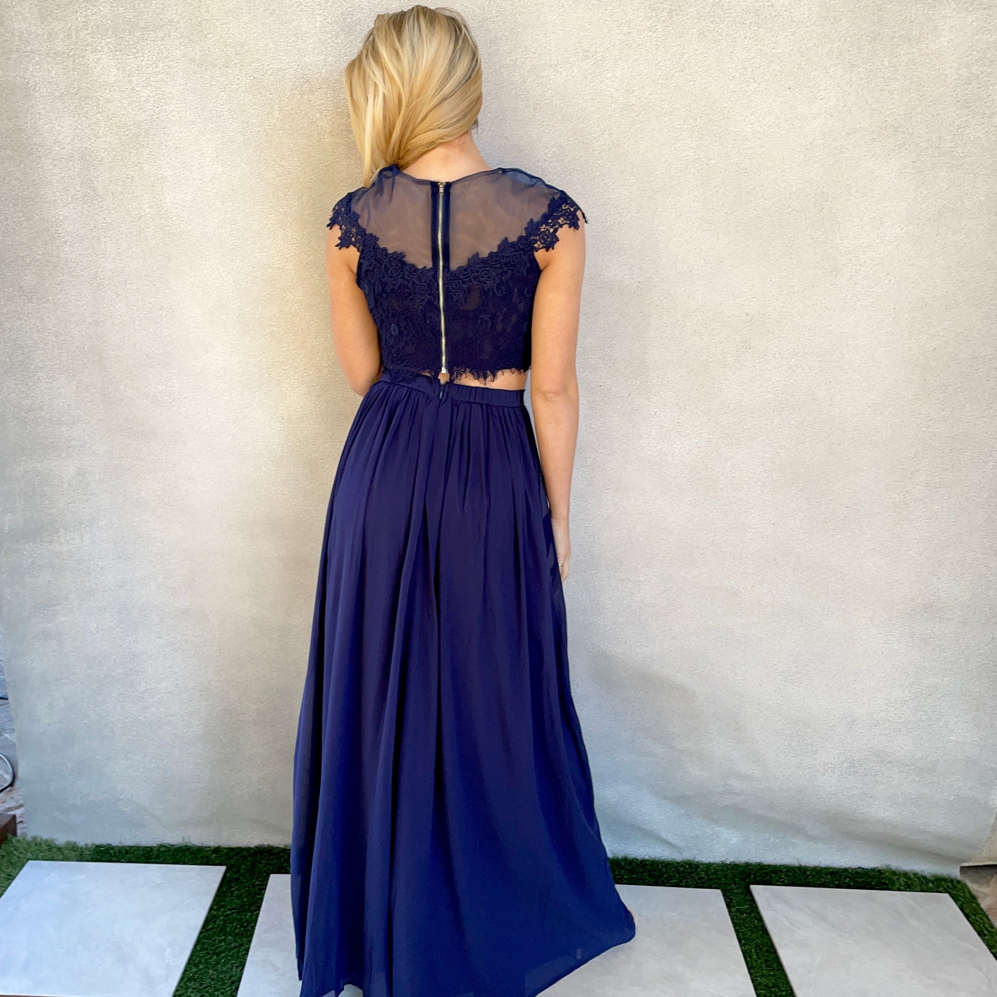 Dance With Me Lace Top & Maxi Skirt Set In Navy Blue Dance With Me Lace Top & Maxi Skirt Set In Navy Blue