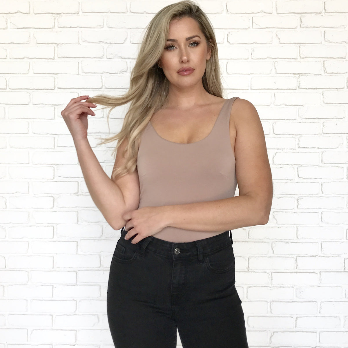 Tatia Scoop Back Bodysuit in Tan - Dainty Hooligan