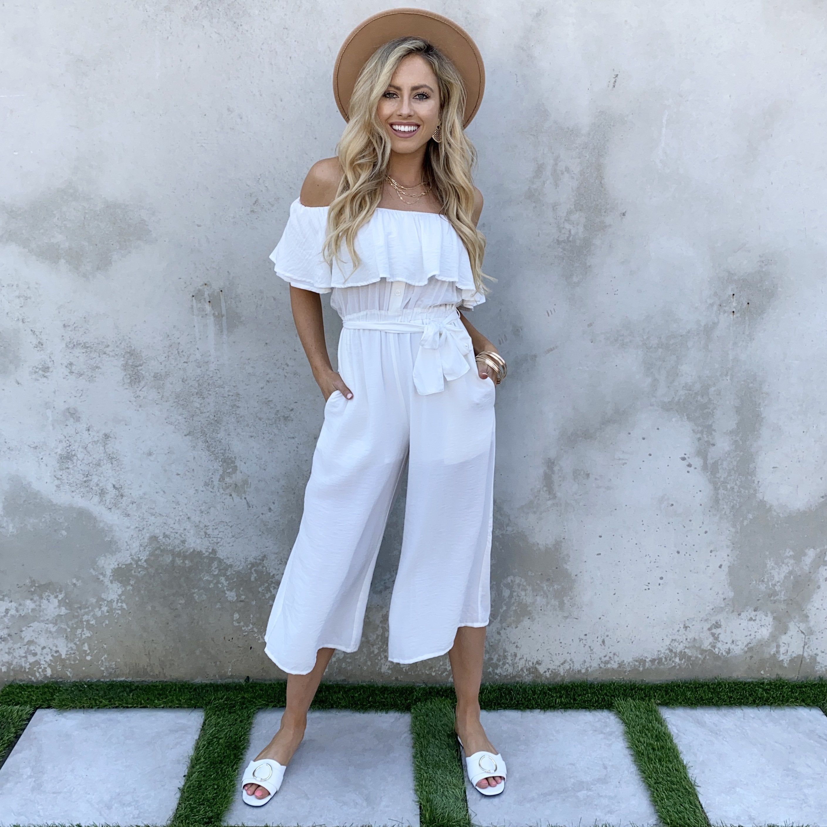 Madison Strapless Capri Jumpsuit in White Dainty Hooligan