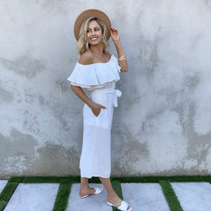 Madison Strapless Capri Jumpsuit in White - Dainty Hooligan