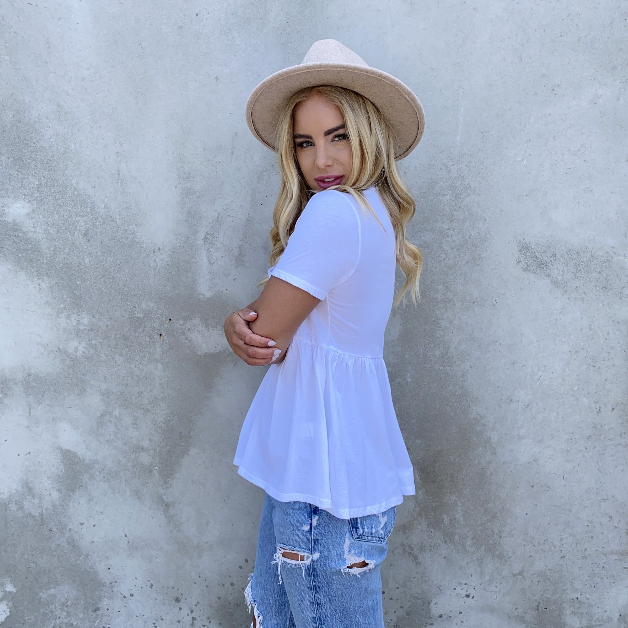 Cotton Babydoll Tunic Top in White