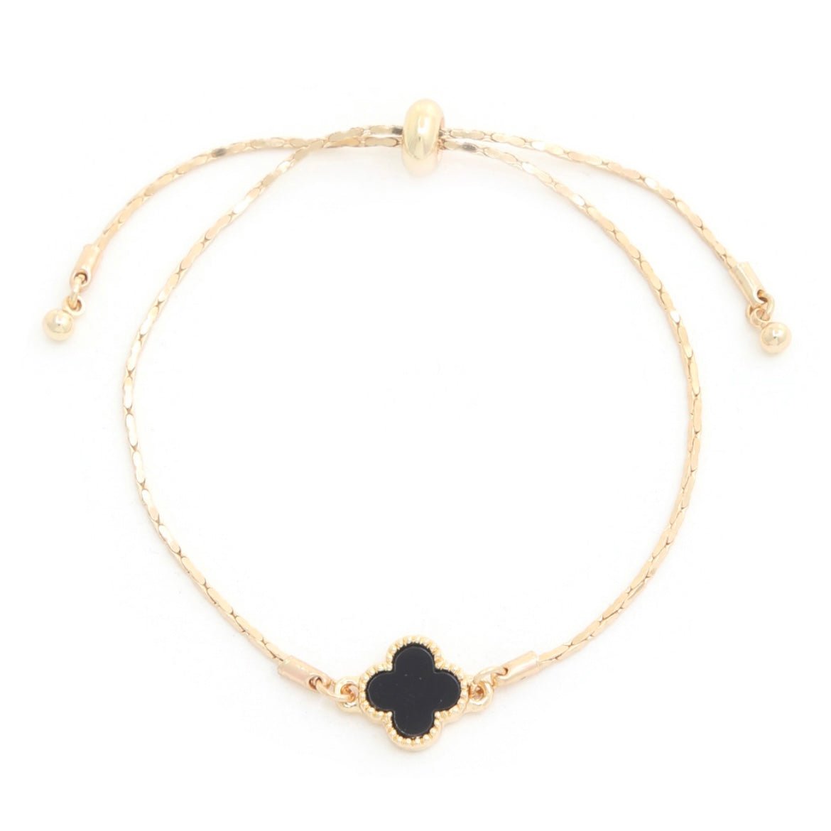 Dainty Onyx Black Clover Gold Bracelet