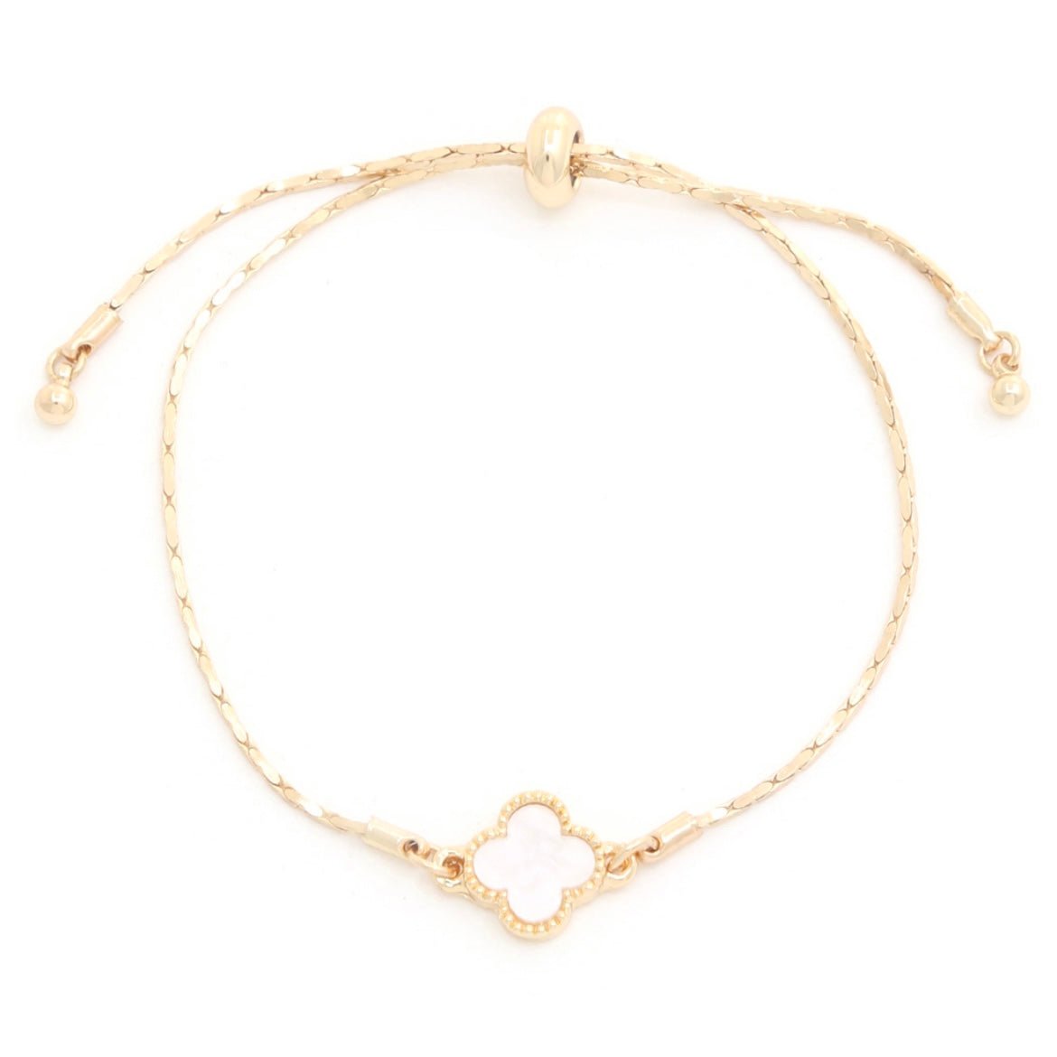 Dainty Mother of Pearl Ivory Clover Gold Bracelet