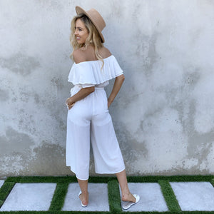 Madison Strapless Capri Jumpsuit in White - Dainty Hooligan