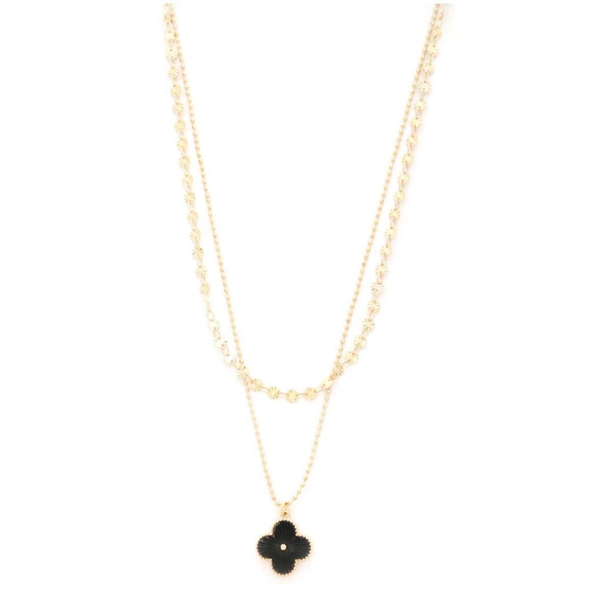 Dainty Onyx Single Clover Layer Gold Necklace