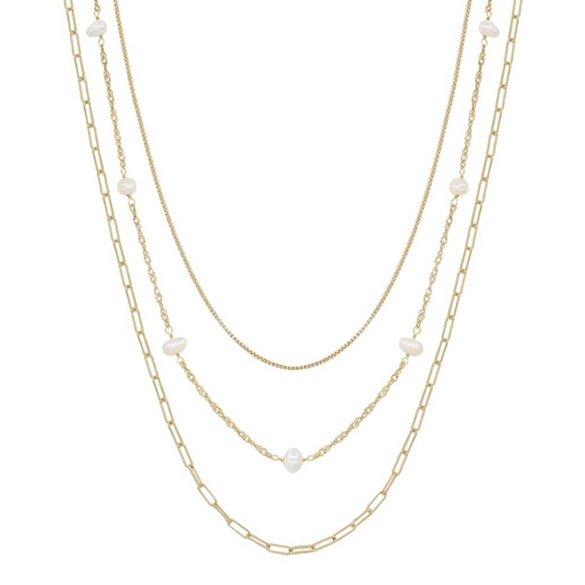 Ivory Pearl & Multi Gold Layered Chain Necklace