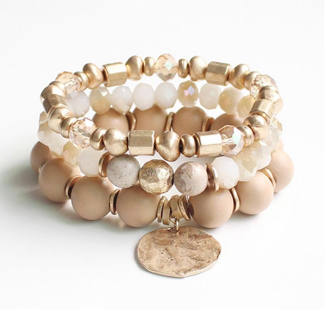 Earthtone Ivory & Gold Stack Multi Bracelet Set