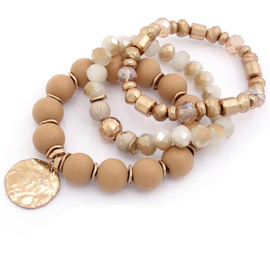 Earthtone Ivory & Gold Stack Multi Bracelet Set