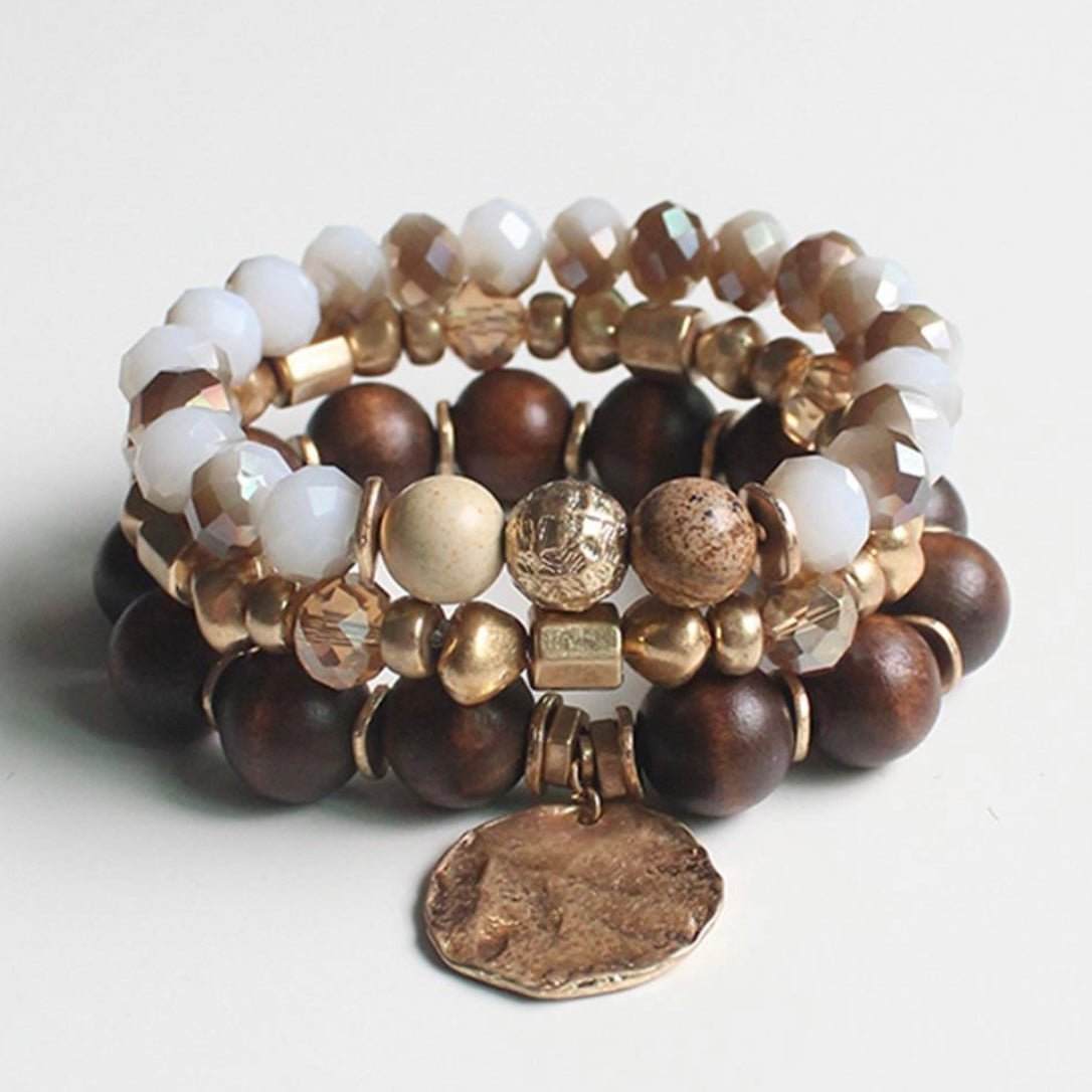 Earthtone Brown & Gold Stack Multi Bracelet Set