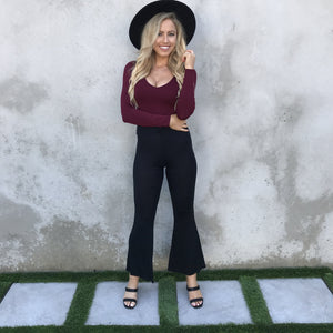 Brooklyn Jersey Lounge Bell Bottom Pants in Black - Dainty Hooligan