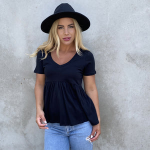 Cotton Babydoll Tunic Top in Black - Dainty Hooligan