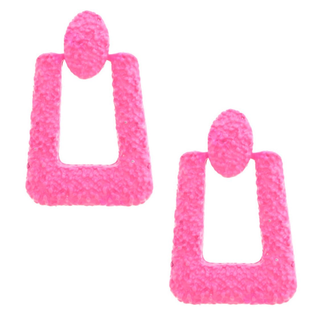 Barbie Girl Hot Pink Rectangle Hoop Earrings