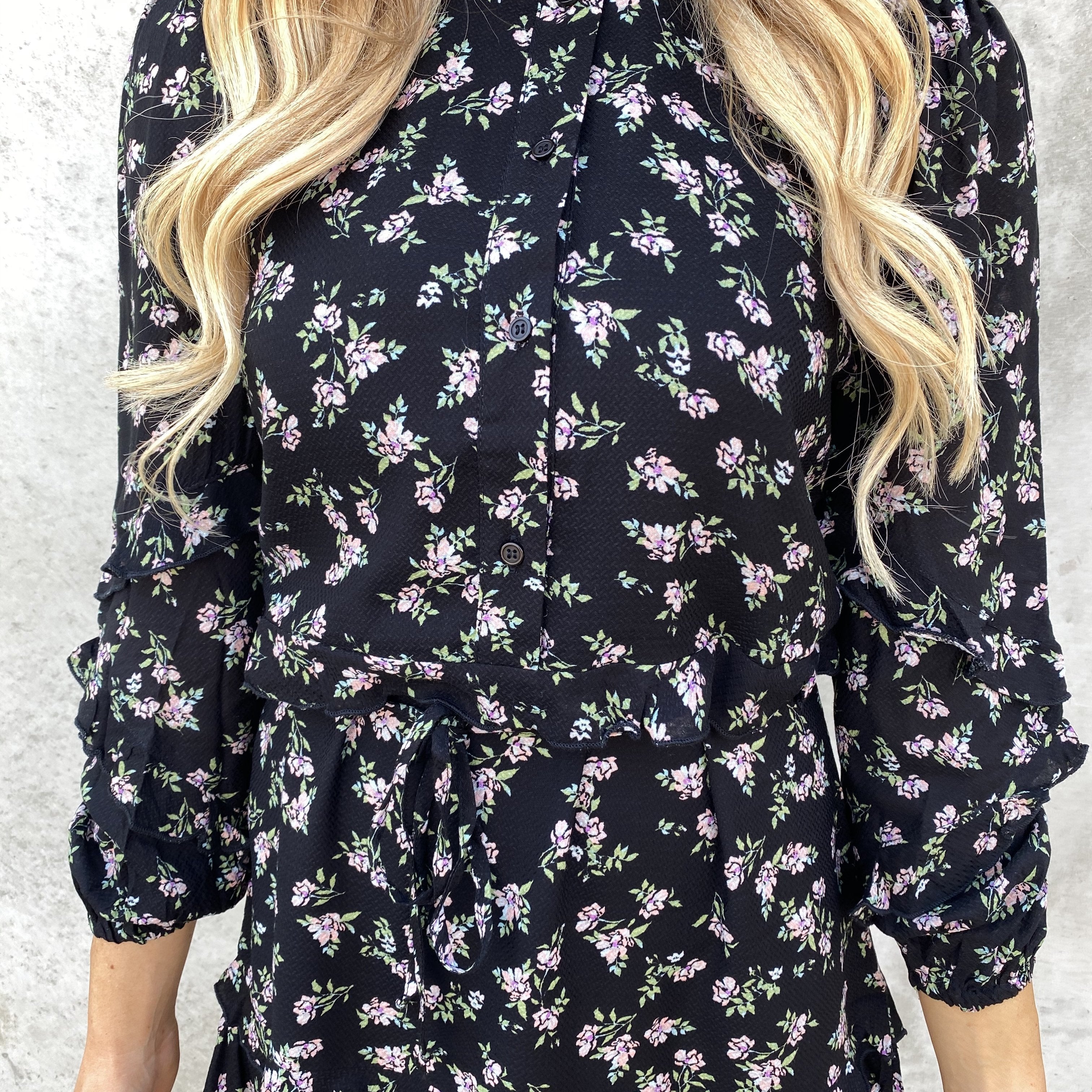 Ready to Bloom Floral Dress in Black - Dainty Hooligan