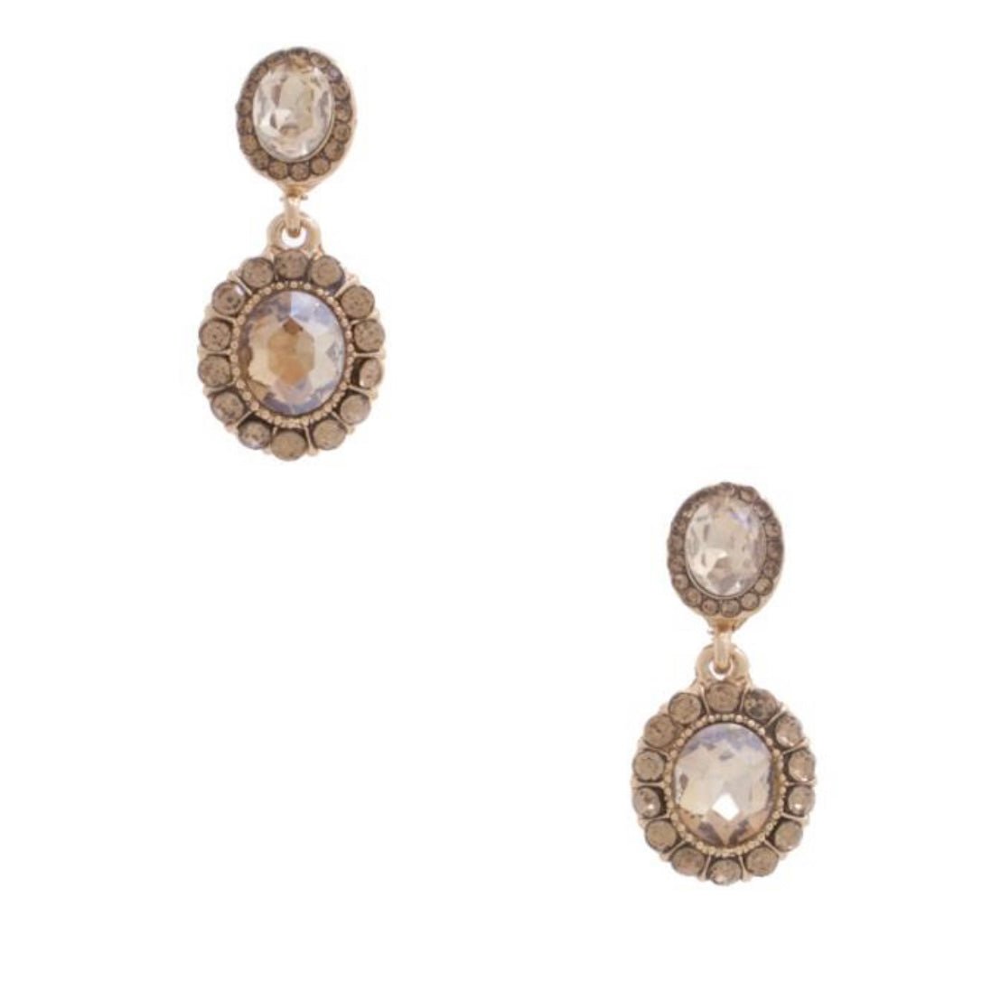 Topaz Brown Crystal Oval Dangle Earrings