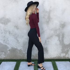 Brooklyn Jersey Lounge Bell Bottom Pants in Black - Dainty Hooligan