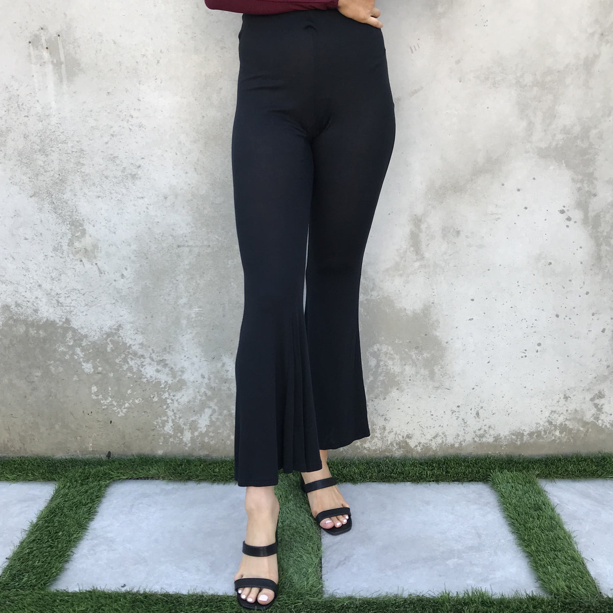 Brooklyn Jersey Lounge Bell Bottom Pants in Black - Dainty Hooligan