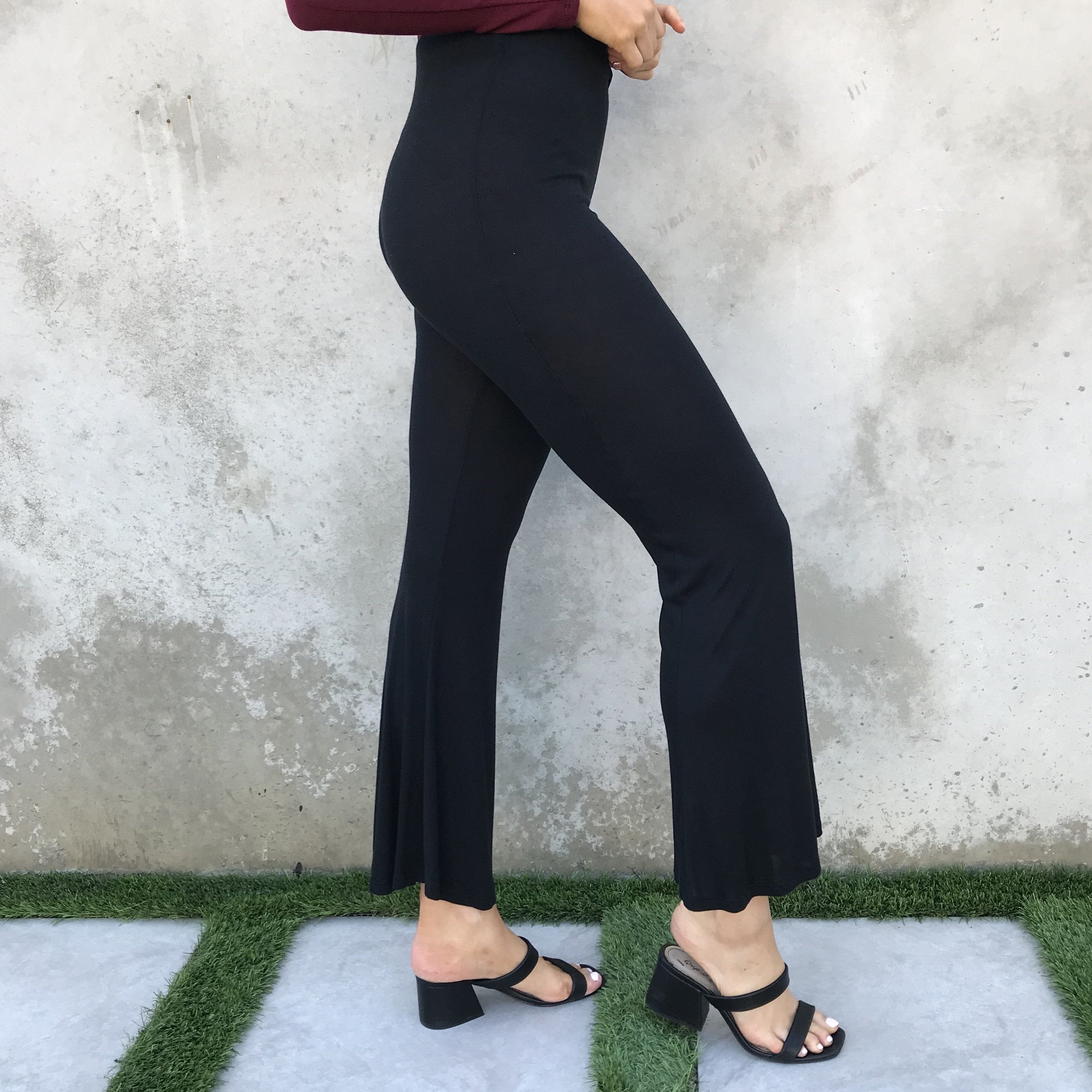 Brooklyn Jersey Lounge Bell Bottom Pants in Black - Dainty Hooligan