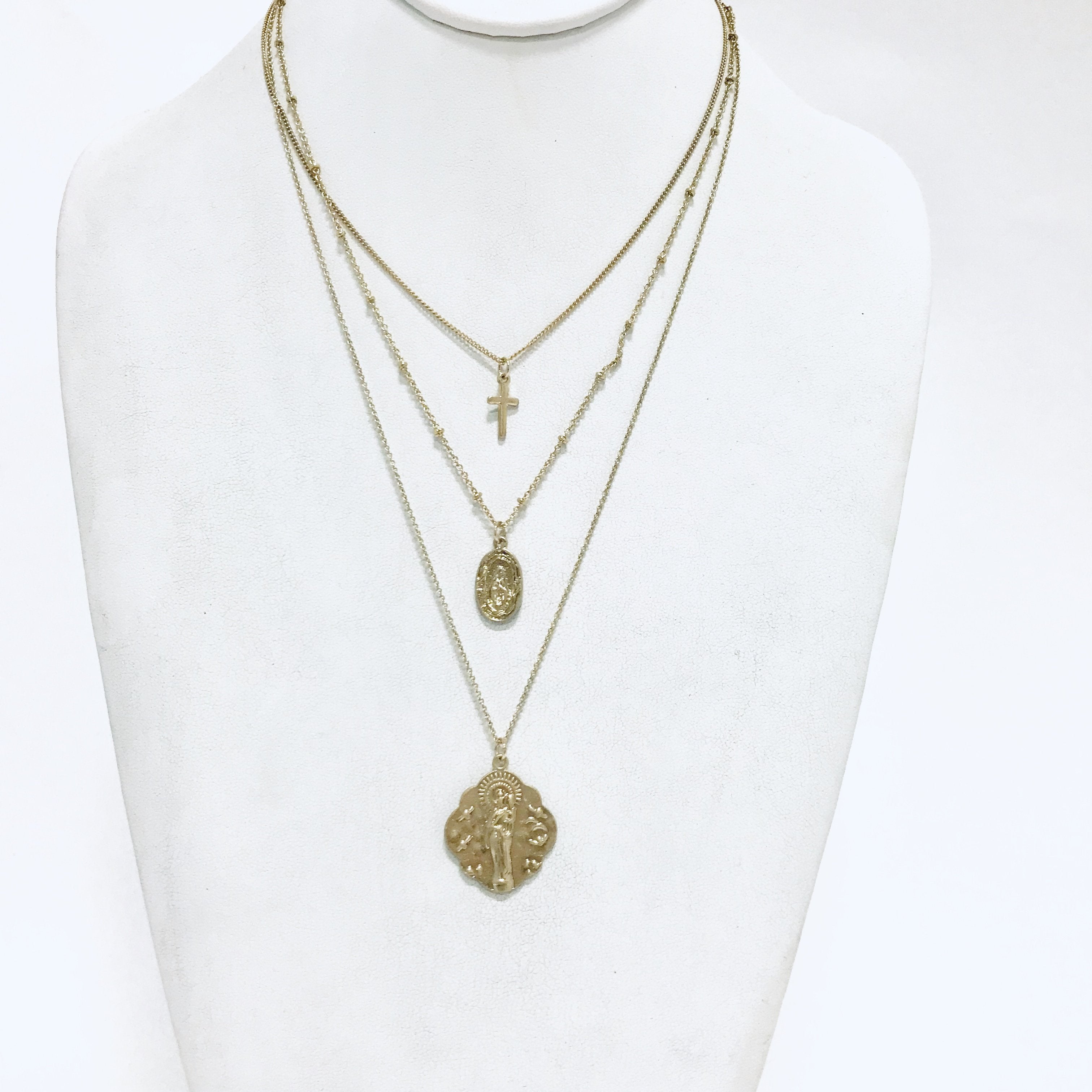 Cross Triple Layered Necklace - Dainty Hooligan