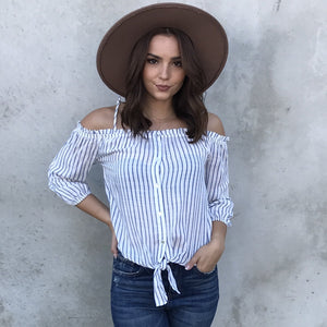 Sitting Pretty Blue Stripe Blouse - Dainty Hooligan