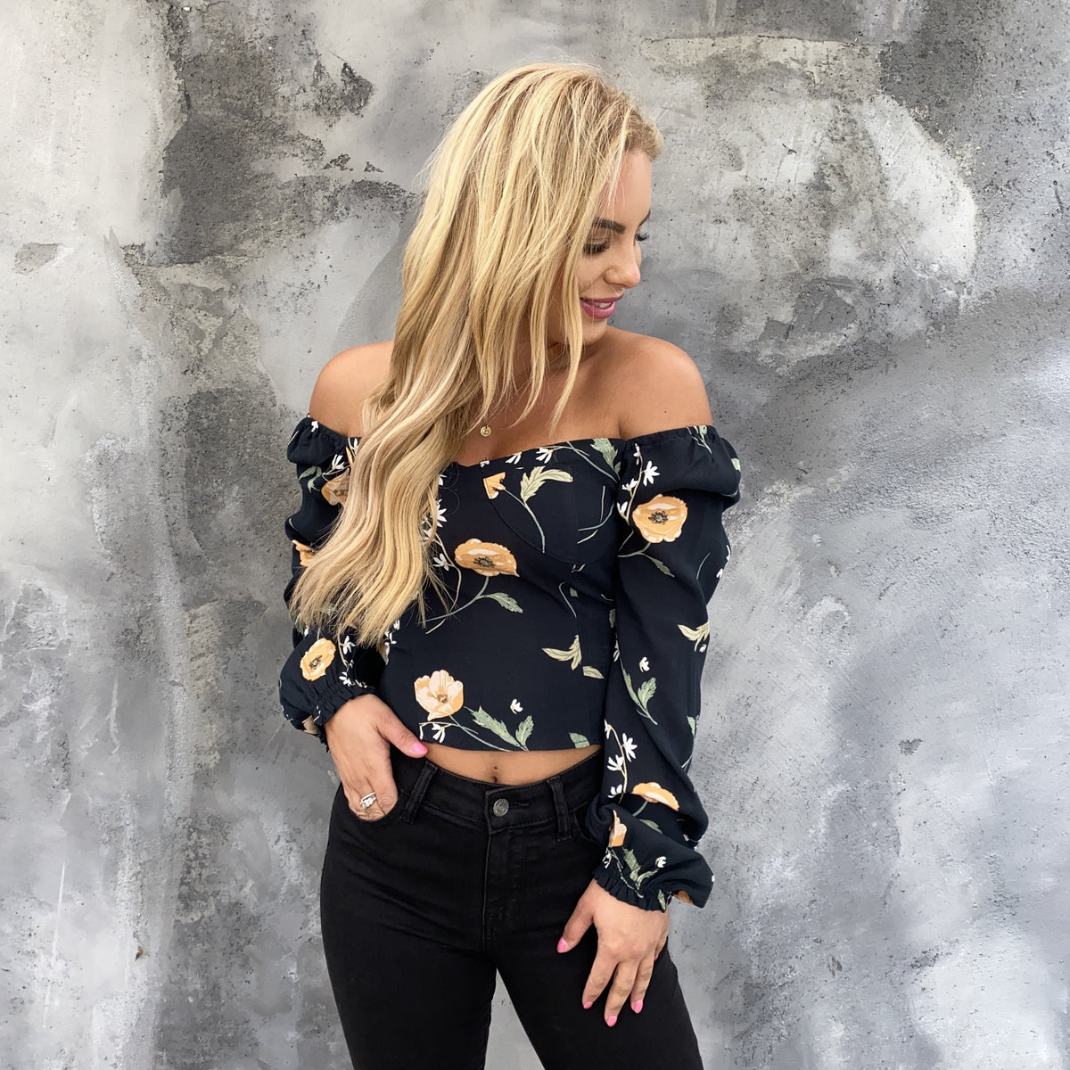 Tease Me Floral Off Shoulder Crop Top - Dainty Hooligan