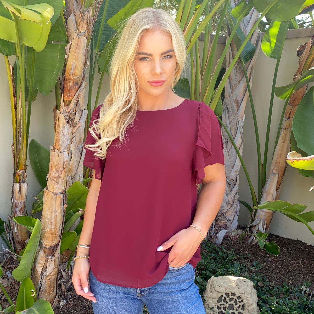 Janessa Chiffon Blouse in Wine - Dainty Hooligan