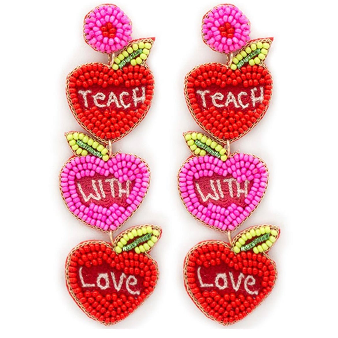 Teach With Love Bead Heart Earrings
