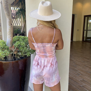 Pink Sunset Tie Dye Romper with Pockets - Dainty Hooligan